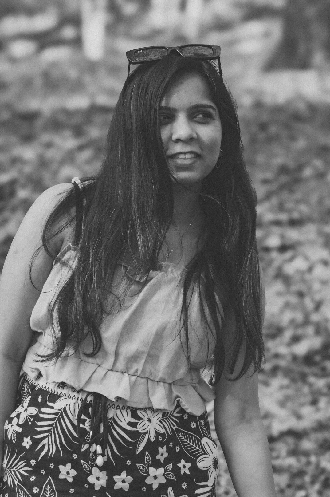 Portrait of a woman with long hair smiling